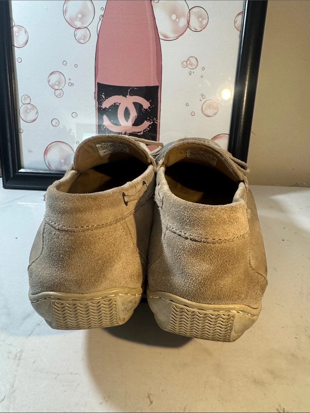 Rockport Beige Suede Men's Boat Shoes - Lace Moccasin Style - Size 12M